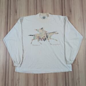 Vintage Carol Grigg Native American Plains Warrior Art Long Sleeve Shirt Mens XL